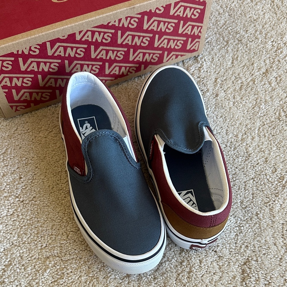 Vans Kids Slip-On Sneakers - Gray, Red, and Brown
